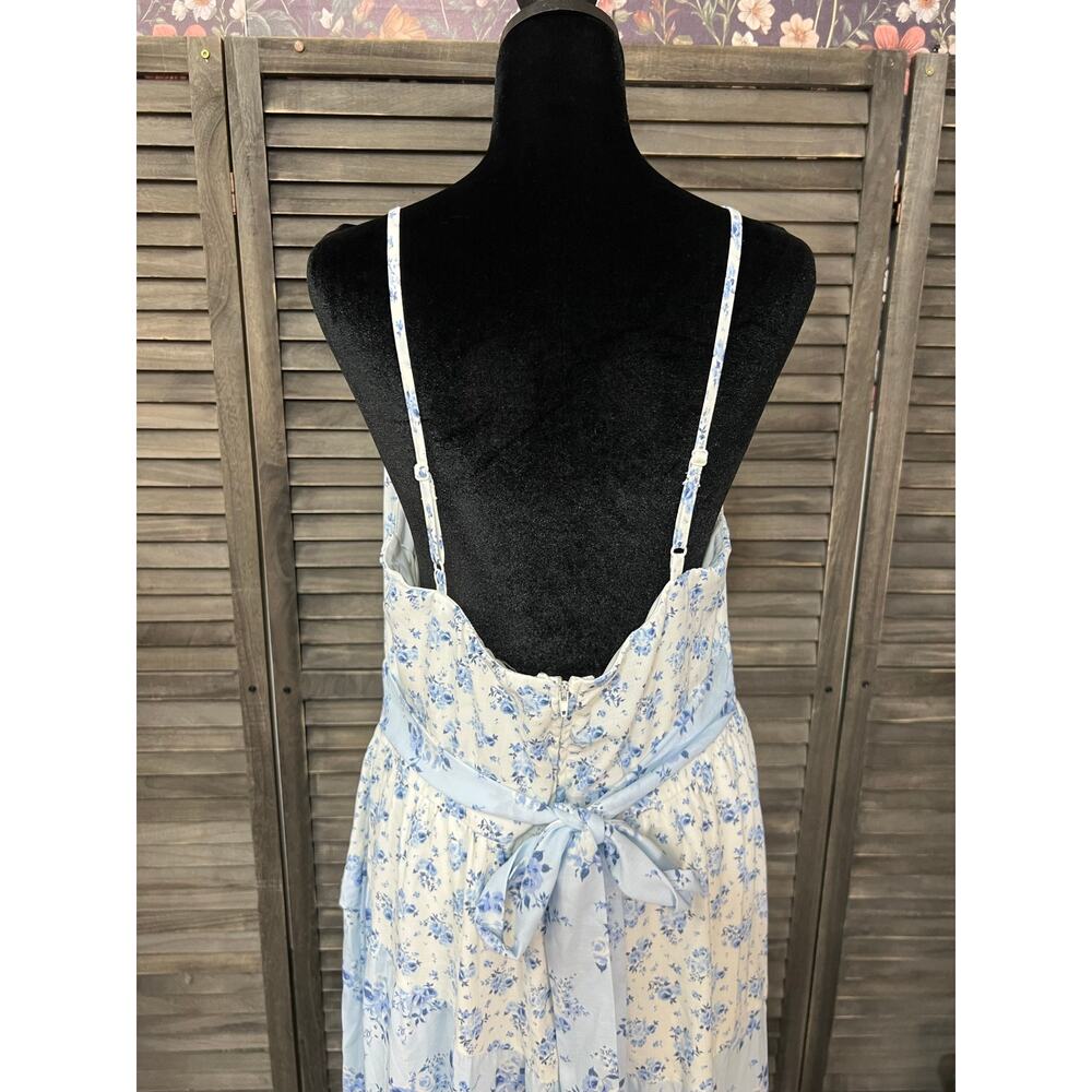 Francesca's Blue Floral Lace Tiered Midi Dress Cottagecore XL Adjustable - Picture 6 of 13